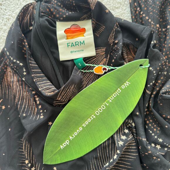 Farm Rio Black Golden Foliage Tulle Midi Dress - Picture 8 of 8